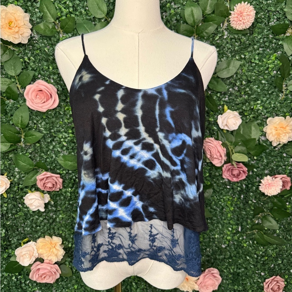 Elegant Tie-Dye Camisole - Black and Blue